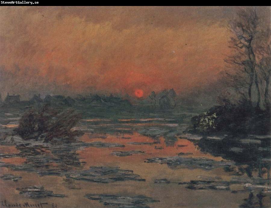 Claude Monet Sunset on the Seine in Winter